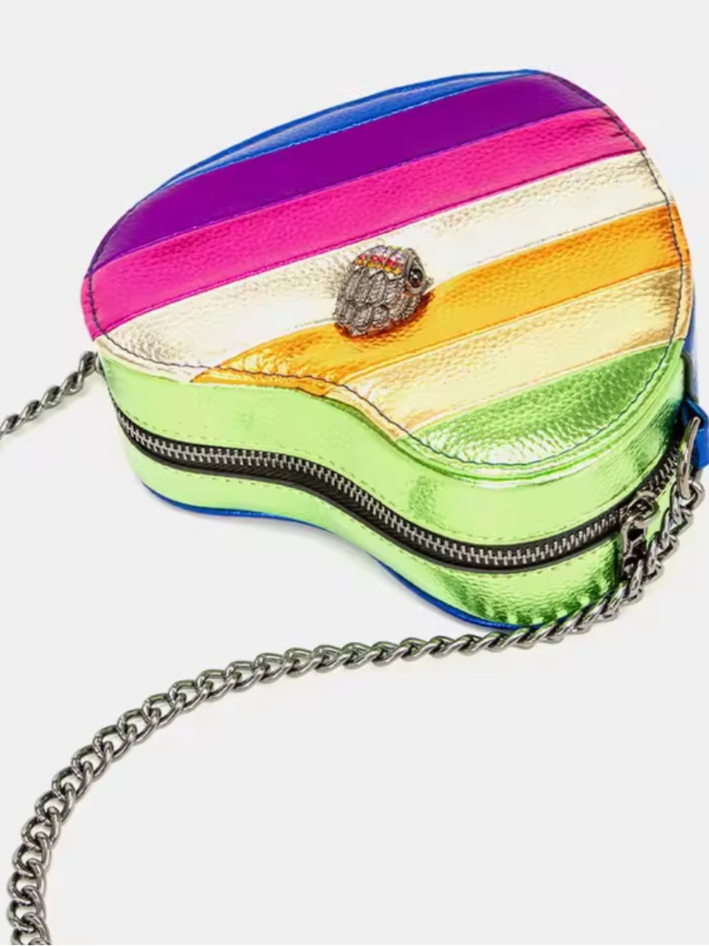 Kurt Geiger Heart-Shaped Rainbow Stripe Crossbody Bag - Picture 3 of 10